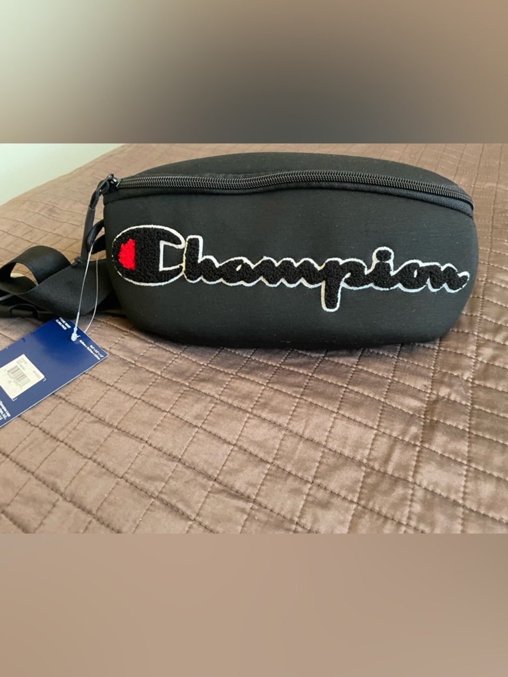 Champion Black Waist Pack with Red Logo Patch